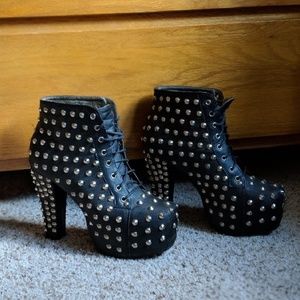 Black Heeled Platform Studded Booties